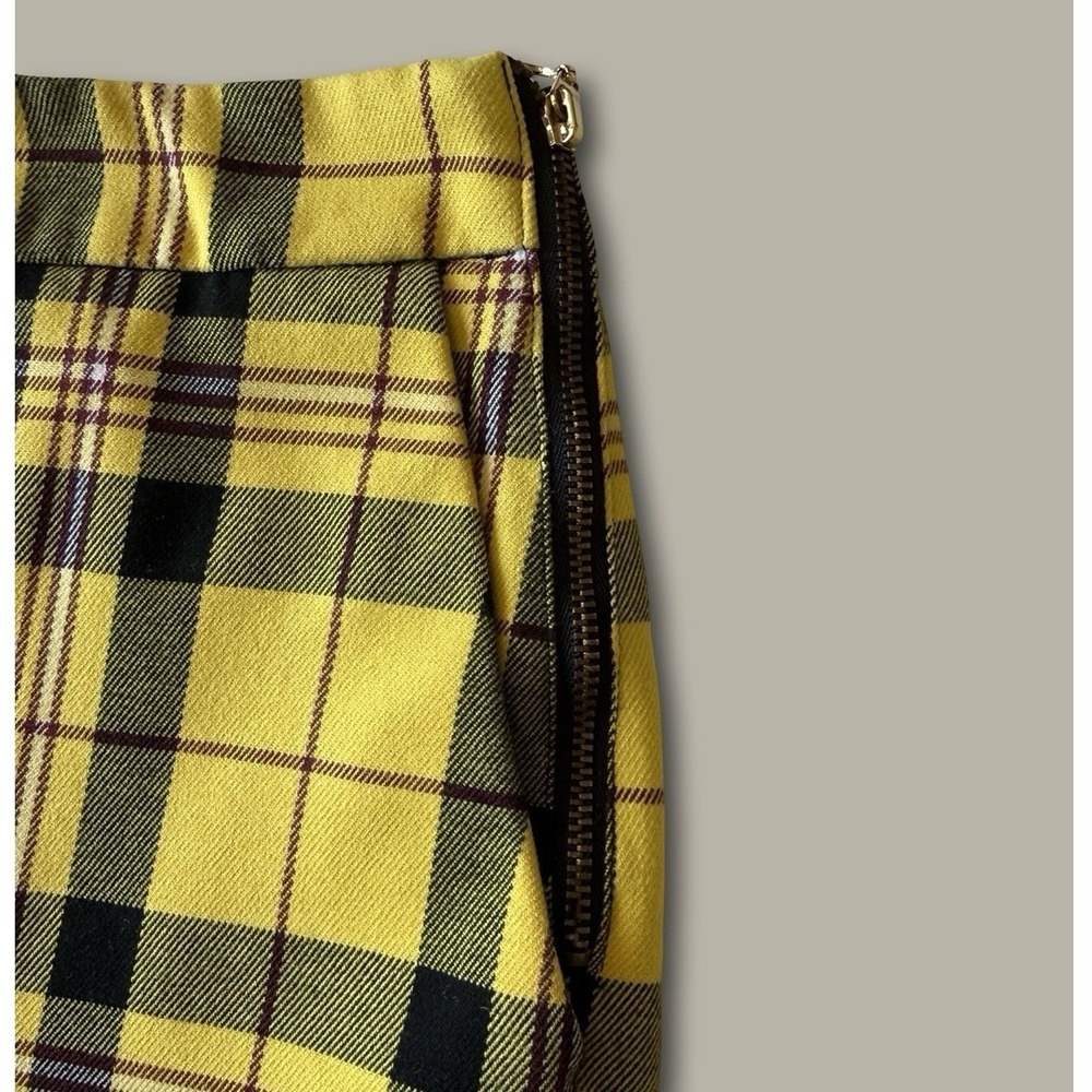 Zara Plaid High Waisted Trousers Size XS Yellow Clueless Aesthetic Skinny Pants - Picture 2 of 5